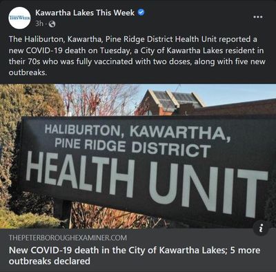 January 11, 2022: New COVID-19 death in the City of Kawartha Lakes; 5 more outbreaks declared