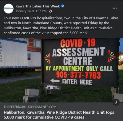 January 14, 2022: Haliburton, Kawartha, Pine Ridge District Health Unit tops 5,000 mark for cumulative COVID-19 cases