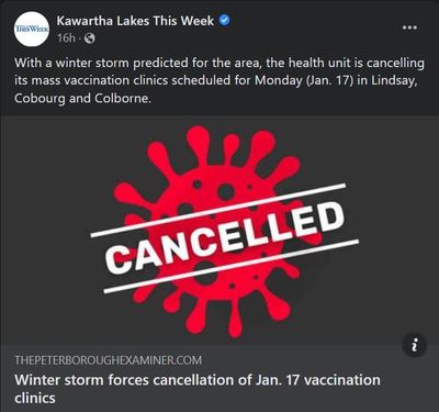 January 16, 2022: Winter storm forces cancellation of Jan. 17 vaccination clinics