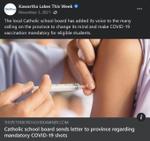 November 1, 2021: Catholic school board sends letter to province regarding mandatory COVID-19 shots