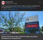 November 3, 2021: Ontario government says it will not make vaccination mandatory for hospital staff