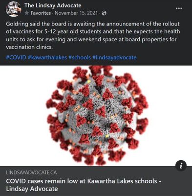 November 15, 2021: COVID cases remain low at Kawartha Lakes schools