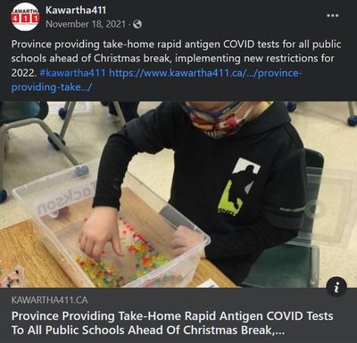 November 18, 2021: Province providing take-home rapid antigen COVID tests to all public schools ahead of Christmas break, implementing new school restrictions for 2022