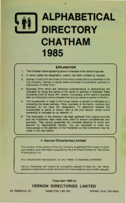 Vernon's city of Chatham (Ontario) directory 1985