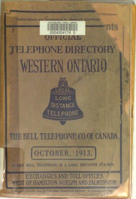 Official telephone directory : Western Ontario, October, 1913