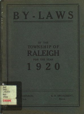 By-laws of the municipal council of the Township of Raleigh, 1920