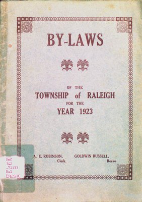 By-laws of the municipal council of the Township of Raleigh, 1923