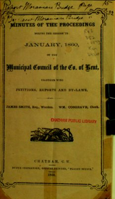 Minutes and proceedings of the Municipal Council of the County of Kent, 1860