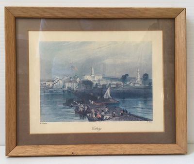 Bartlett etching of Cobourg Harbour- coloured