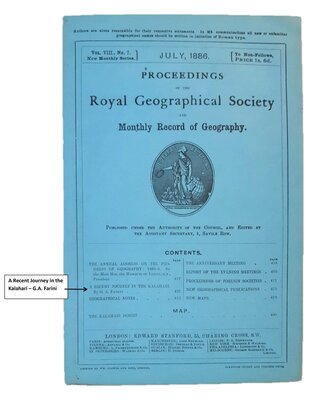 Cover of The Royal Geographical Society monthly periodical, July 1886. Donated by Bernhard Lauser of B.C.