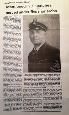 Henry Barber Haynes Obituary. January 24th 1982.