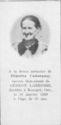 Carte mortuaire de Démerise Castonguay.