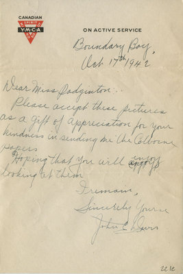 Letter from J.E. Davis to Eliza J. Padginton