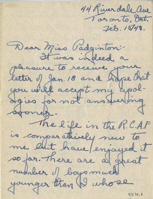 Letter from Gerald Beavis to Eliza J. Padginton