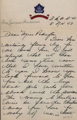 Letter from Laurence Henderson to Eliza J. Padginton