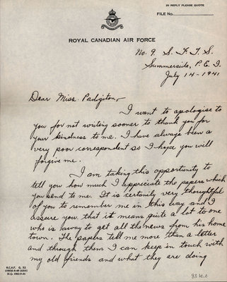 Letter from W.D. Irvine to Eliza J. Padginton