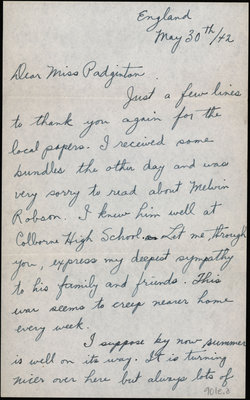 Letter from Cpl. Jim Moore to Eliza J. Padginton