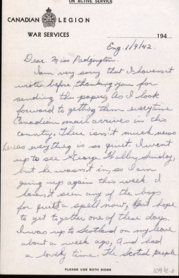 Letter from Gnr. Frank Bell to Eliza J. Padginton