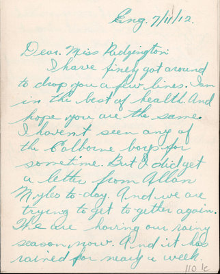 Letter from Gnr. Frank Bell to Eliza J. Padginton