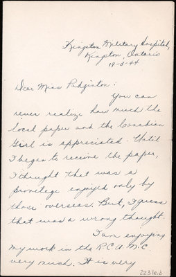 Letter from Lt. N/S Jean McLaughlin to Eliza J. Padginton