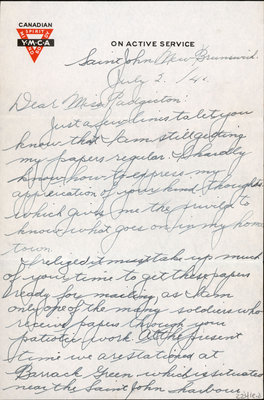 Letter from Pte. George Blyth to Eliza J. Padginton