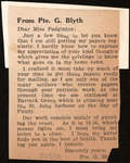 Newspaper clipping associated with letters from Pte. George Blyth to Eliza J. Padginton