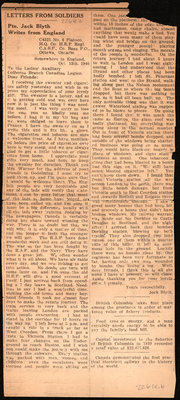 Newspaper clipping associated with letters from Pte. Jock Blyth to Eliza J. Padginton