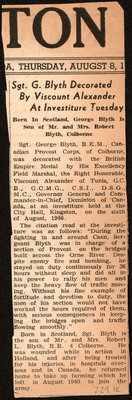 Newspaper clipping associated with letters from Pte. George Blyth to Eliza J. Padginton