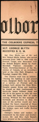 Newspaper clipping associated with letters from Pte. George Blyth to Eliza J. Padginton