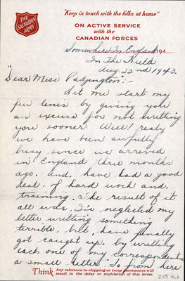 Letters from Pte. John McKenzie to Eliza J. Padginton