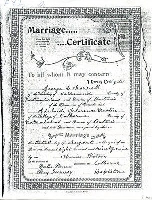 George E. Farrell and Adelaide Florence Mastin, Marriage certificate