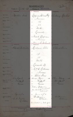 Edward Roy Chapman and Allie Cochrane, Marriage Register, County of Northumberland, Division of Cramahe