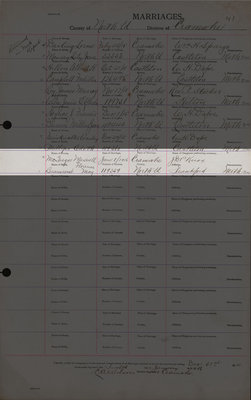 Maxwell McGregor and May Florence Branscomb, Marriage Register, County of Northumberland, Division of Cramahe