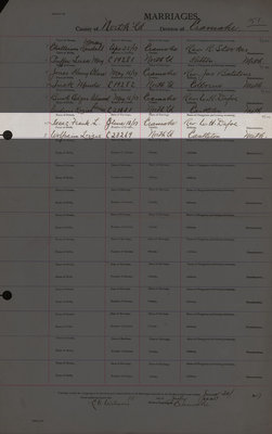 Frank L. Isaac and Lizzie Wolfraim, Marriage Register, County of Northumberland, Division of Cramahe