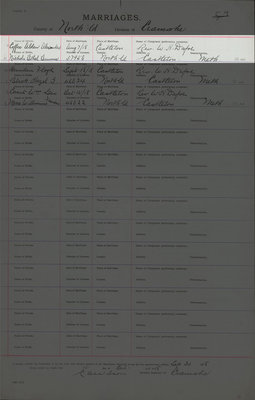 Alden Alexander Coffee and Ethel Emma Nichols, Marriage Register, County of Northumberland, Division of Cramahe