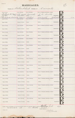 Millford McVety and Nellie Girtrude Newcombe, Marriage Register, County of Northumberland, Division of Cramahe