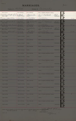 George Alfred Smadling and Ada Ellen Dennis, Marriage Register, County of Northumberland, Division of Cramahe