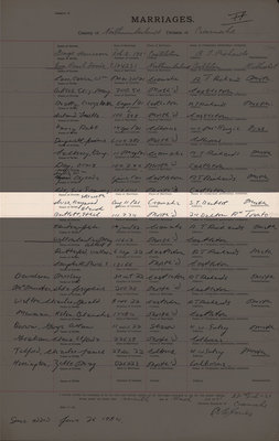 Raymond Ellsworth Ives and Ethel Blanche Bartlett, Marriage Register, County of Northumberland, Division of Cramahe