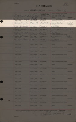 Harry K. Church and Dora Evelyn Weir, Marriage Register, County of Northumberland, Division of Cramahe