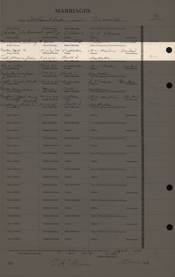 Earl H. Carter and Marion Jessie Tait, Marriage Register, County of Northumberland, Division of Cramahe