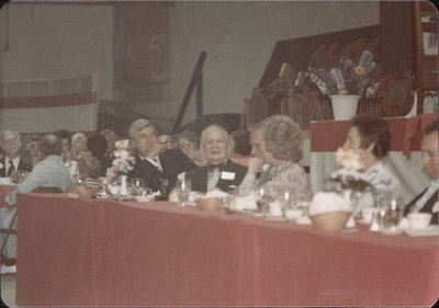 William R. Baxter and other attendees, Colborne High School Reunion, Colborne Arena, 1977