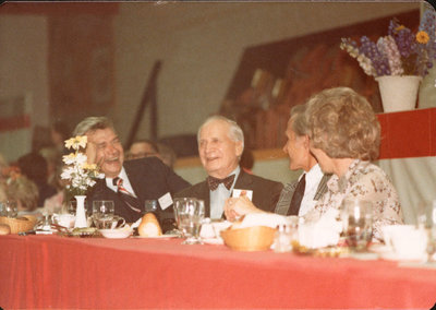 Ross Keating, William R. Baxter, and Lou Keating, Colborne High School Reunion, Colborne Arena, 1977