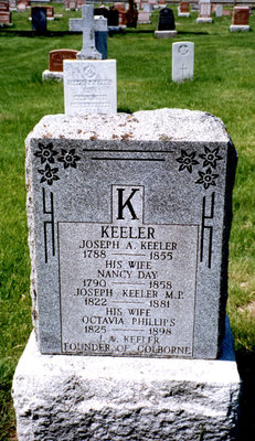 Joseph Keeler, Nancy Day, Joseph Keeler M.P. and Octavia Phillips  headstone, Lakeport cemetery, Cramahe Township