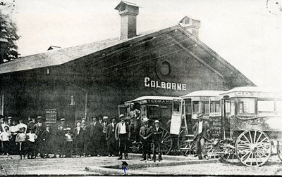 Photocopied photograph, Grand Trunk Railway Station / Canadian National Railway Station with George I. Merriman and others