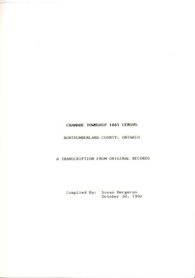 Cramahe Township 1881 Census, Northumberland County, Ontario  Transcript from Original Records.