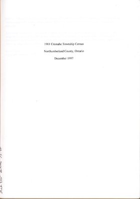 Cramahe Township 1901 Census, Northumberland County, Ontario  Transcript from Original Records.