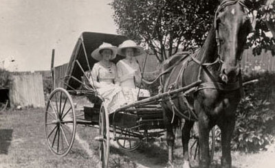 Horse drawn carriage pulled by Old Dan and driven by Annie Tucker with Helen Ryan