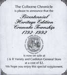 Colborne Chronicle Bicentennial Heritage Edition Cramahe Township 1792-1992