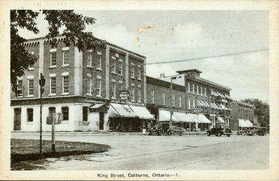 Postcard of King Street, Colborne, including Griffis Rexall Drugs