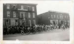 Bike parade in front of Brunswick Hotel, Colborne, Cramahe Township